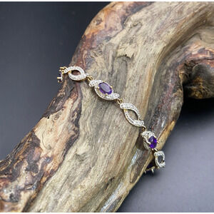 Marked R925 China Gold Plated Sterling Silver & Amethyst, Marcasite Bracelet
